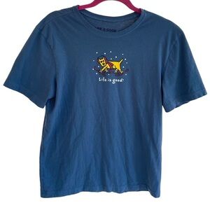Life is Good Blue Graphic T-Shirt with Dog Graphic